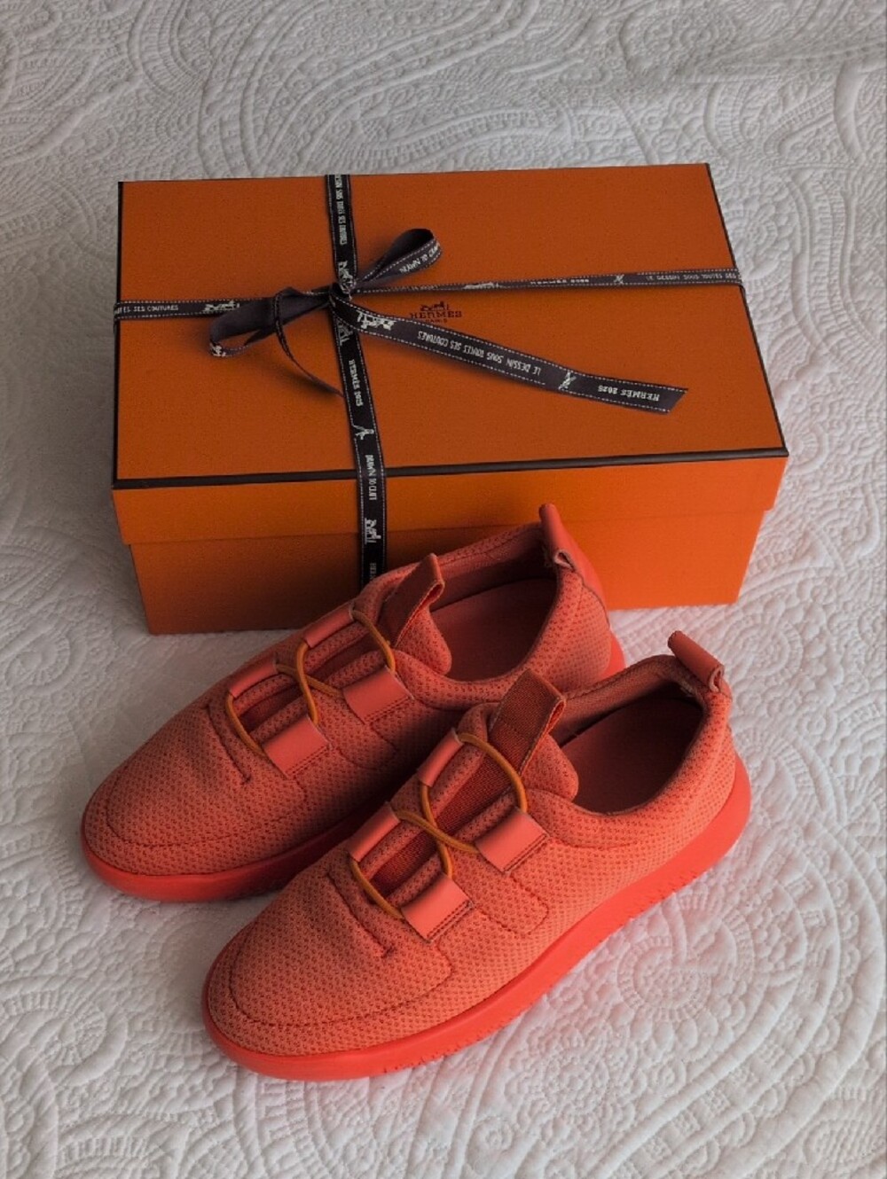 Hermes Orange Slip-On Sneakers